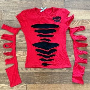 Y2K Punky Fish edgy emo goth red and black cutout tee